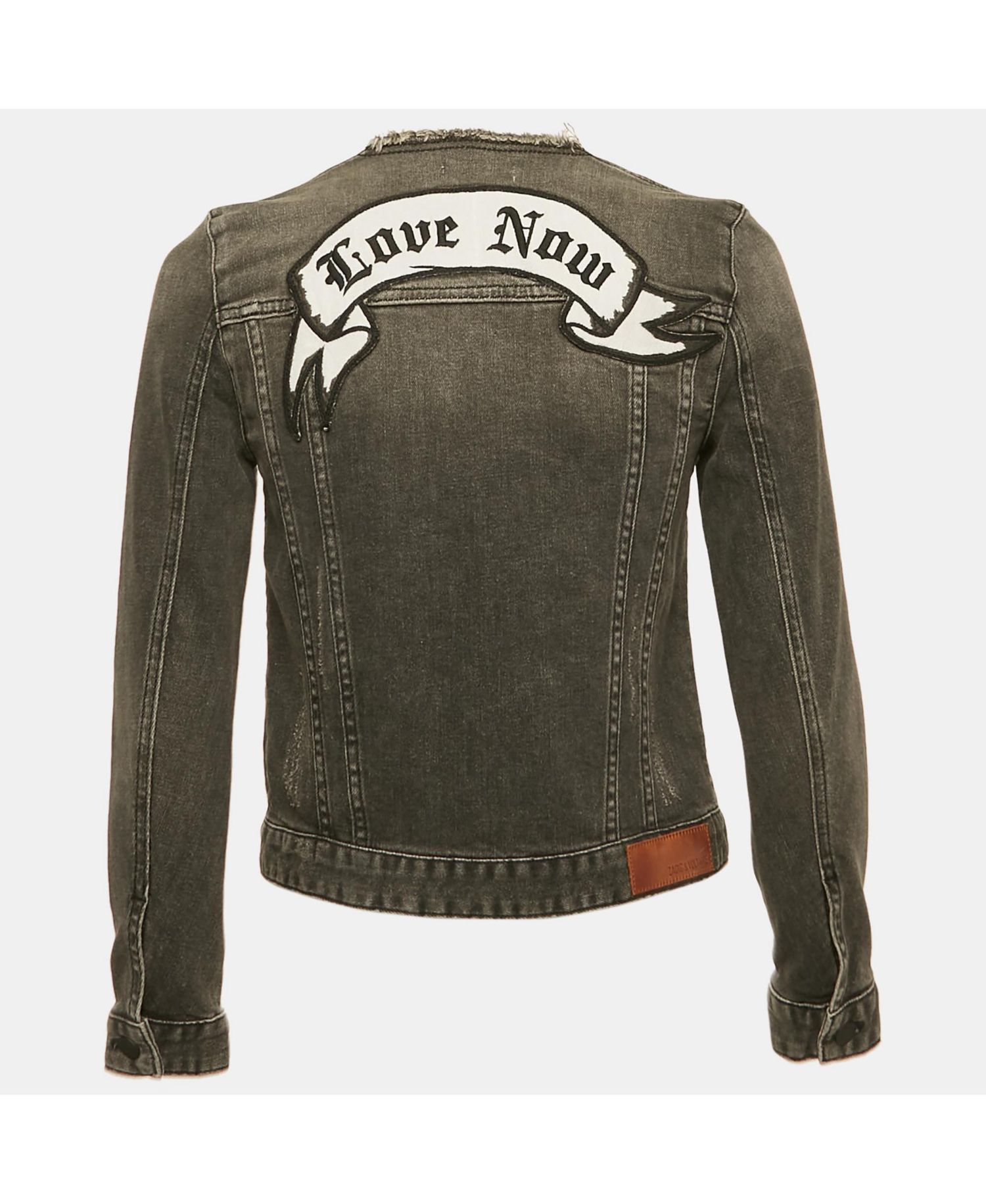 Women's Pre-Owned Zadig and Voltaire Grey Distressed Denim Embroidered Kiok Gris Brode Jacket