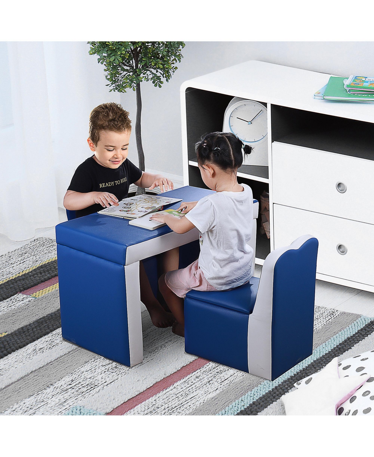 “Hongge Kids Convertible Sofa Table & Chair Set with Storage, 31-Inch”