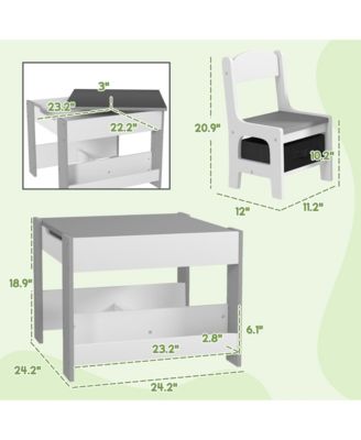 Kids Table and Chair Set with Reversible Top Storage and Bookshelf for Ages Three to Eight