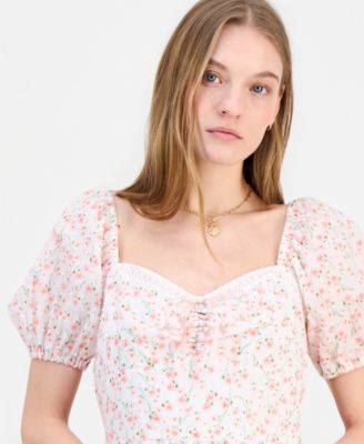 Juniors' Sweetheart-Neck Puff-Sleeve Mini Dress