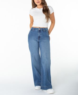 Juniors' High-Rise Wide-Leg Trouser Jeans