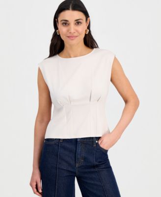 Petite Sleeveless Seamed Ponte Top