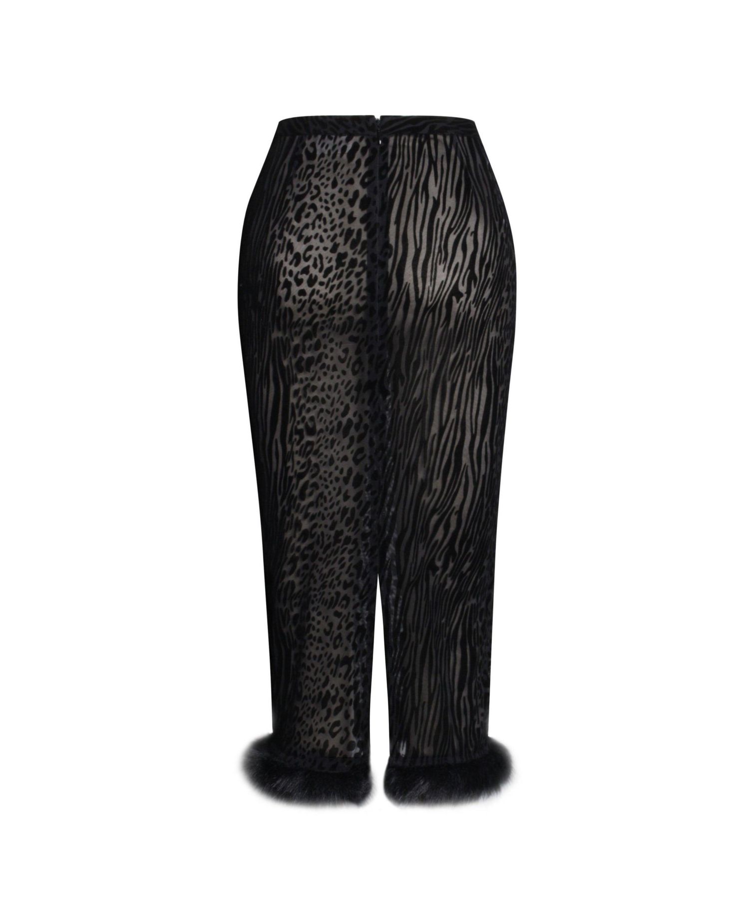 Women's Halia Black Animal Print Burnout Velvet Faux Fur Trim Skirt