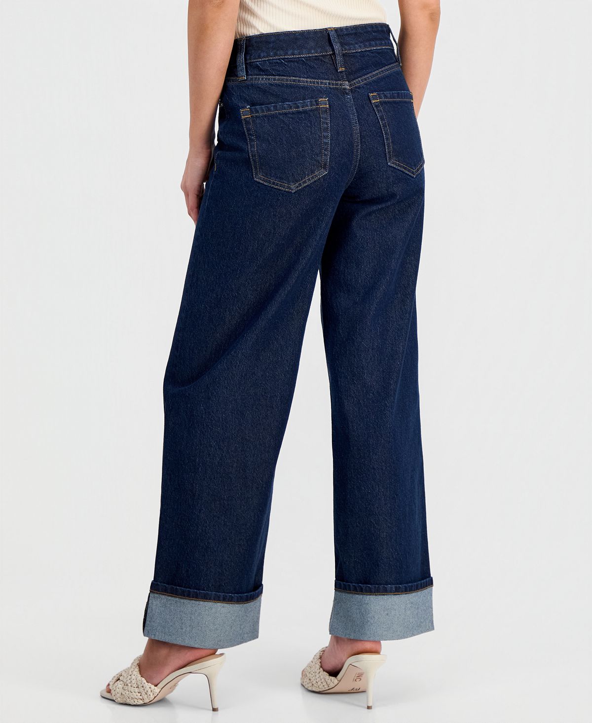 I.N.C. International Concepts Petite High-Rise Pintuck Cuffed Wide-Leg Jeans, Created for Macy's view 4 — MAYCSS fashion products