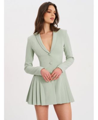 Women's Delia Pistachio Green Blazer Dress with Pleated Detail