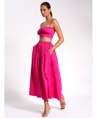 Women's Maya Fuchsia Cotton Poplin Top With Lace Trim