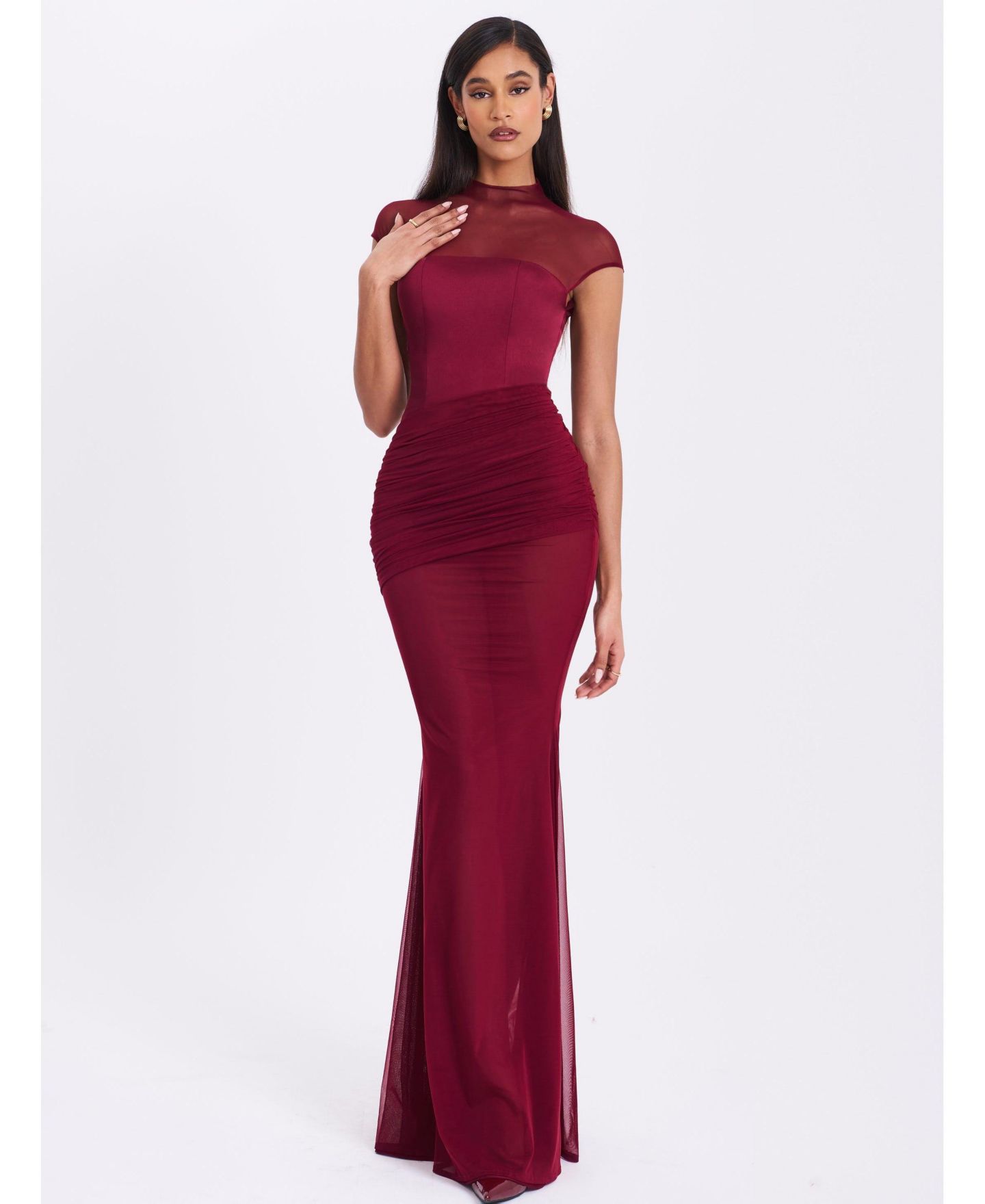 Женская кепка Miss Circle Fabienne Burgundy Mesh Cap Sleeve Mermaid Gown, цвет: Бордовый — фото 4