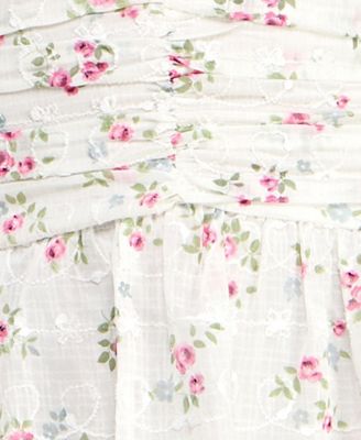 Juniors' Embroidered Floral Puff-Sleeve Cutout Dress