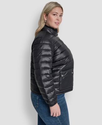 Plus Size Moto Collar Short Packable Coat
