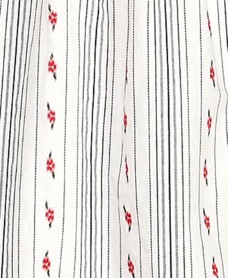 Juniors' Embroidered Floral Stripe With Tie Shoulders Dress