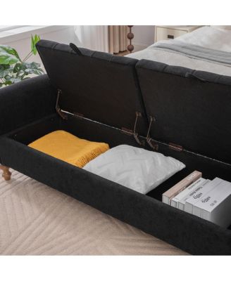 Modern Upholstered Storage Bench with Double Lids & Rolled Armrest - Black