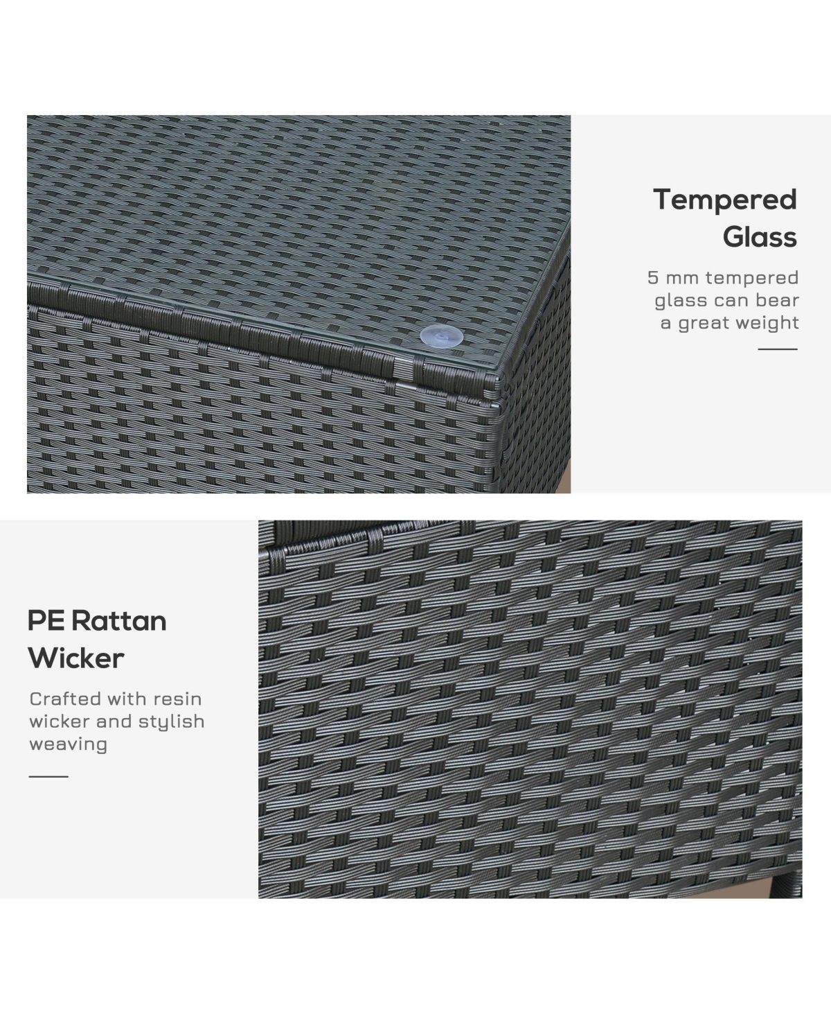 Outsunny Pe Rat Patio Table with Tempe Glass,