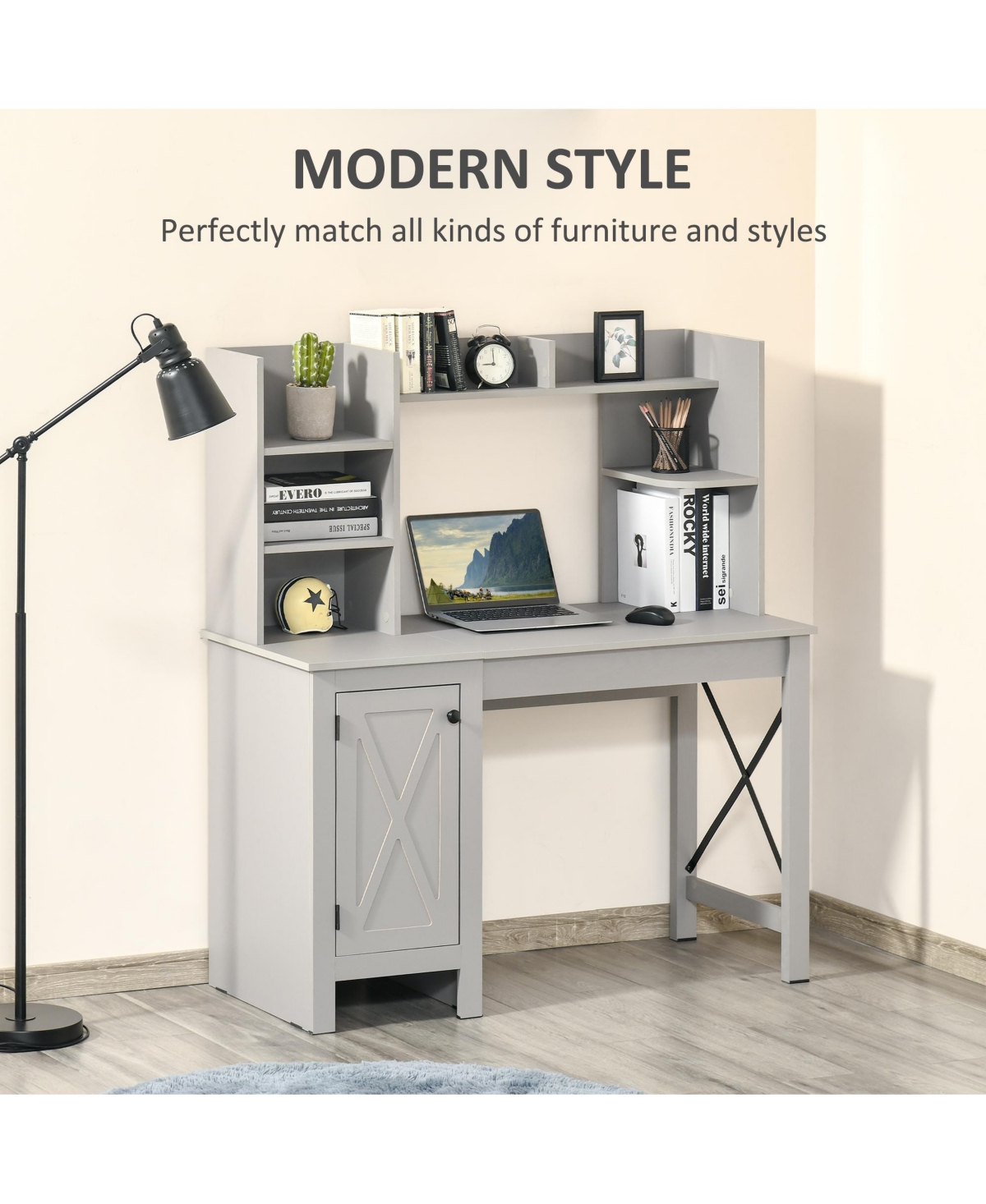 Homcom Computer Office Desk W/ Hutch Storage Cabinet,