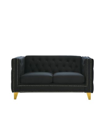 Streamdale Velvet Sofa with Tufted Square Arms and Metal Legs 2 Seater