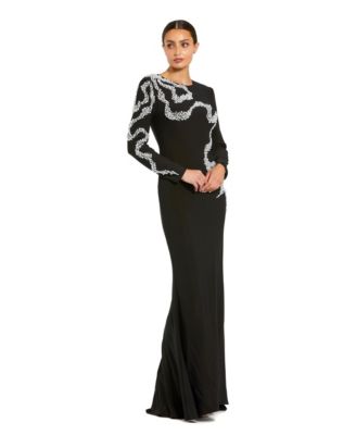 Women's Jersey Long Sleeve Beaded Column Gown