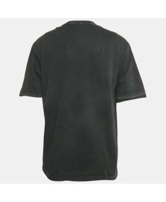 Men's Unisex Black Logo Print Distressed T-Shirt