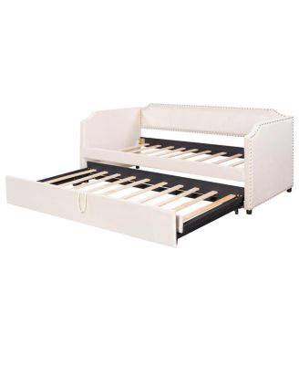 Twin Size Velvet Upholstered Daybed with Pop Up Trundle