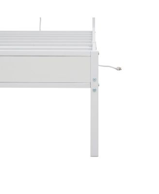 Twin Bed Frame with Headboard, LED & Charging Station, Rattan Headboard