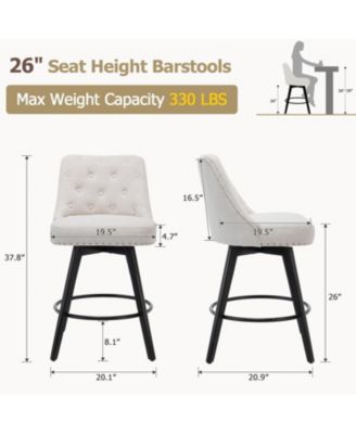Bar Stools Set of 2, Modern Swivel Counter Height Bar Stools with Back and Wood Legs, Upholstered Barstools for Kitchen Island, 26" H Seat