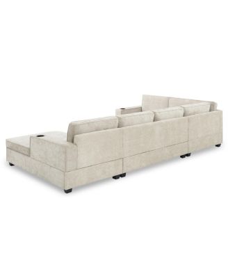 U-Shaped Sectional Sofa, 6 Seat Chenille Corner Couch with Cup Holders & Chaise