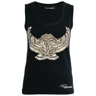 Women's Black Stretch Cotton Printed Tank Top