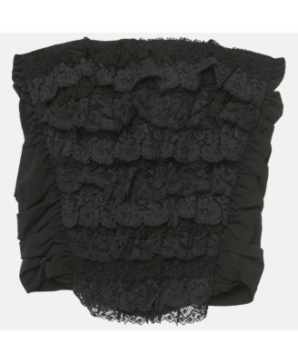Women's Black Cotton Lace Ruffle Tube Top