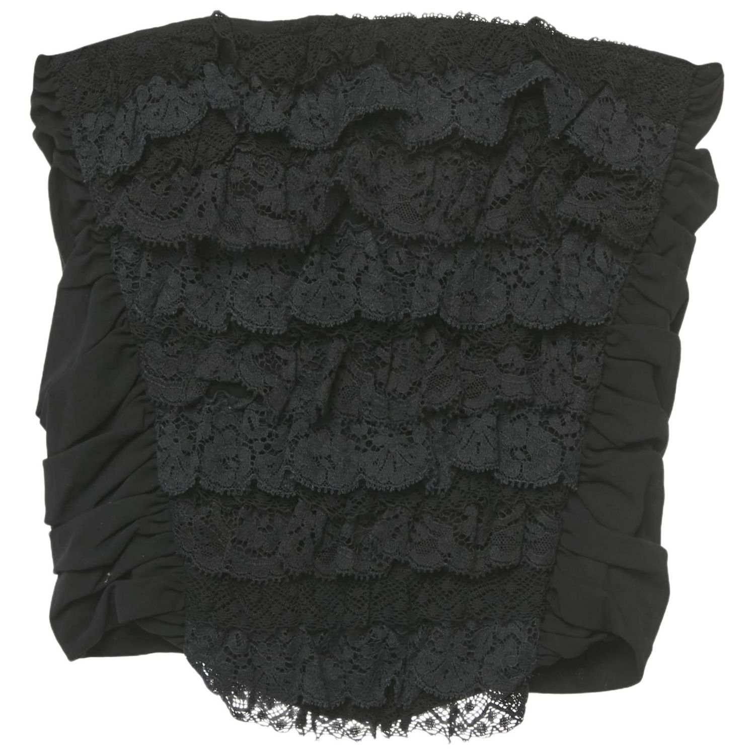 Women's Black Cotton Lace Ruffle Tube Top