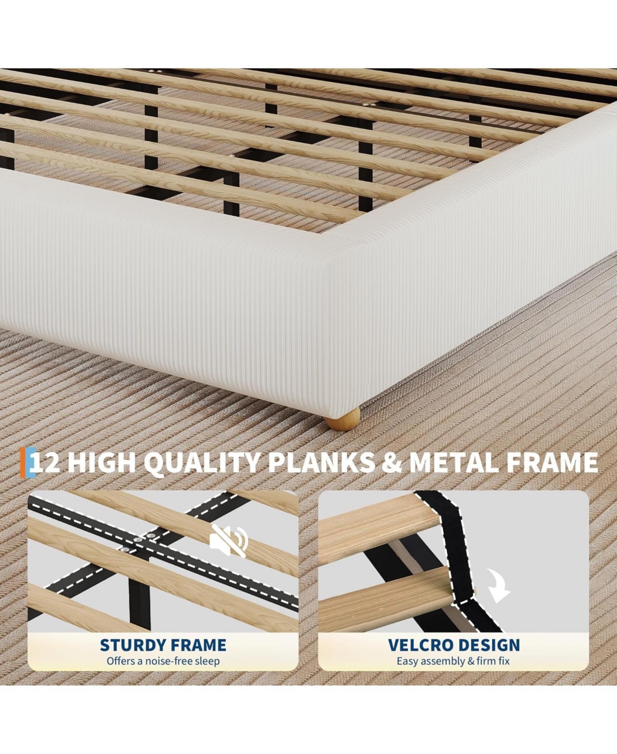 gaomon Platform Bed Frame with Upholstered Headboard and Wooden Slats Support