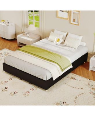 Platform Bed Frame with Upholstered Headboard and Wooden Slats Support, Upholstered Mattress Foundation - Full