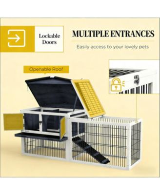 Secure Outdoor Cat Hutch - Ventilated Wooden Shelter with Wheels，Dark Grey