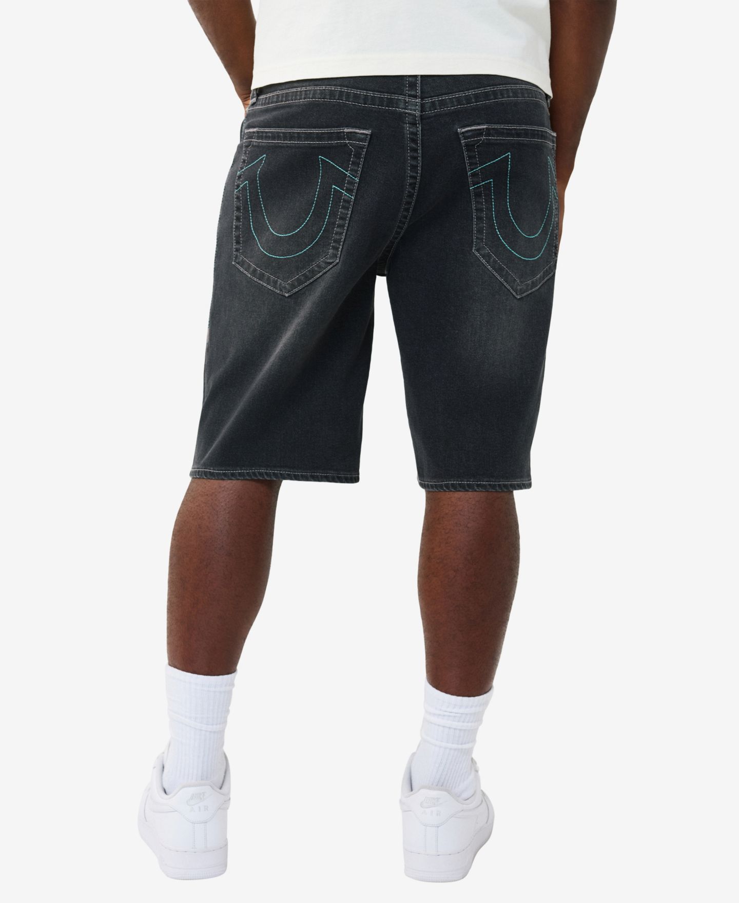 Мужские свободные шорты True Religion Bobby с одинарной строчкой без клапанов, цвет: Чёрный варёный — фото 3