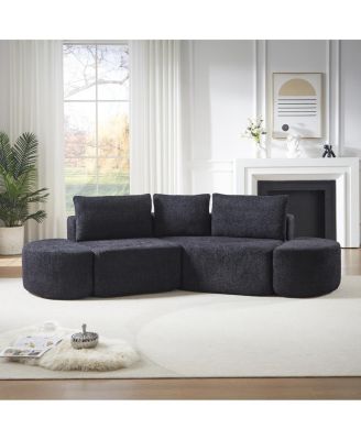 106.3" V-shaped modular sofa set in chenille fabric with pillows & ottomans