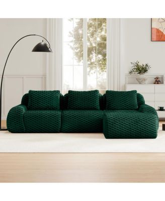 Modern L-Shaped Modular Sectional Sofa, Flannelette, Oversized 3-Seater, Movable Ottoman