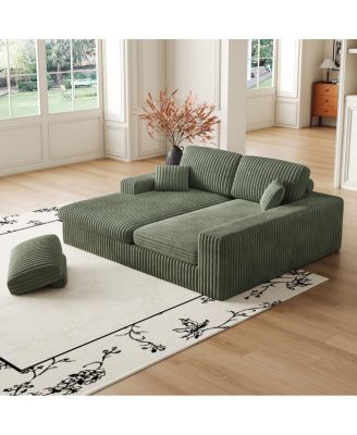 Modern Corduroy Modular Sofa, Recliner Seat, 2-in-1 L-Shaped Sofa with Pillows