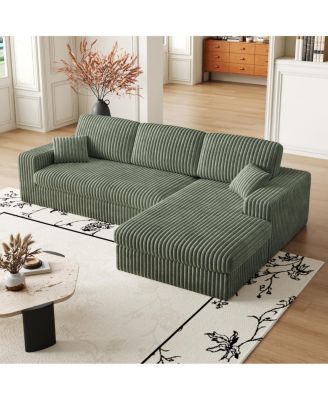 Modern Corduroy Modular Sofa, Recliner Seat, 2-in-1 L-Shaped Sofa with Pillows