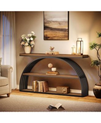 63-Inch Console Table for Entryway, Farmhouse Entryway Table with Arched Frame, 3-Tier Industrial Sofa Console Behind The Couch