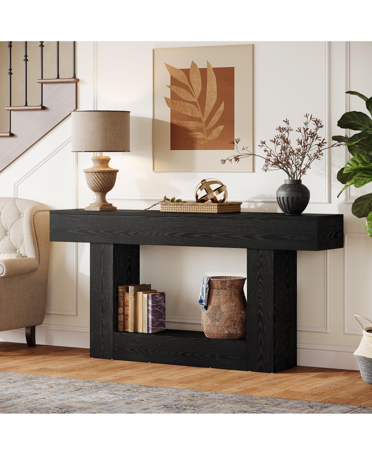 Tribesigns 63" Console Table, Farmhouse 2-Tier Entryway Table with U-Shaped Base, Narrow Long Wood Sofa Behind Couch for Living Room,