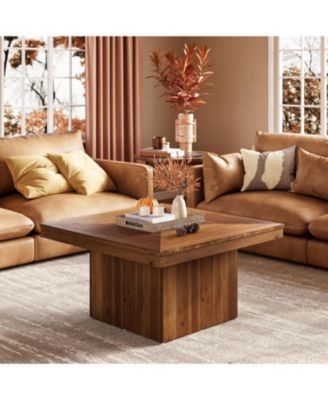 Solid Wood Coffee Table for Living Room, 35.43" Mid Century Modern Square Center Cocktail Table, Farmhouse Accent Tea Cocktail