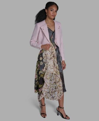 Women's Crewneck Textured Cropped Moto Jacket