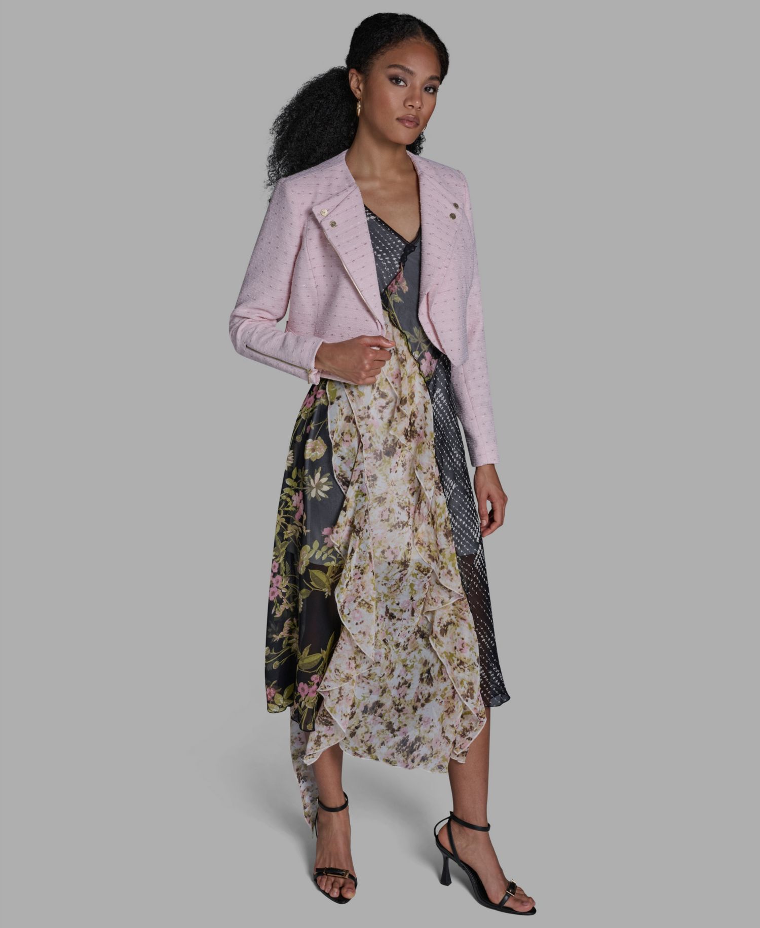 Women's Crewneck Textured Cropped Moto Jacket