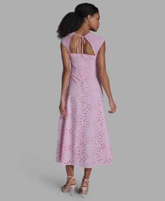 Women's Sweetheart Neck Keyhole Eyelet Maxi Dress