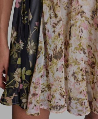 Women's Crewneck Mix Print Mini Dress