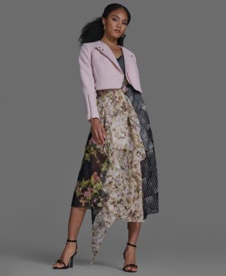 Women's V-Neck Ruffle Mix Print Dress