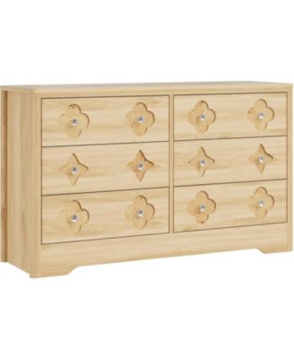 Rattan 6-Drawer Dresser for Bedroom, 47" Wide Wooden Chest with Large Storage, Beige