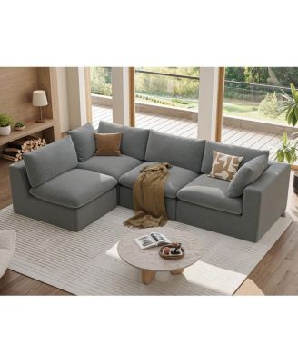 Modular Oversized Corduroy Sectional Sofa Couch with 2 Pillows