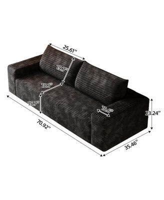 71" 3-Seater Corduroy Sofa, Deep Seat Loveseat, No Assembly