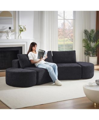 106.3" V-shaped modular sofa set in chenille fabric with pillows & ottomans