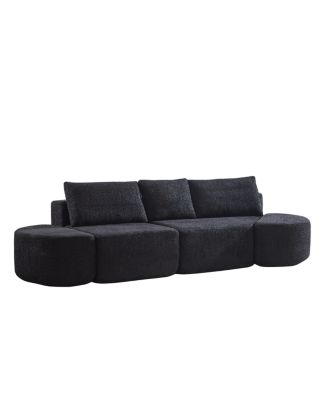 106.3" V-shaped modular sofa set in chenille fabric with pillows & ottomans