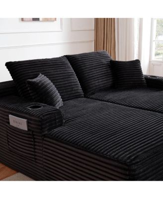 69" Cloud Sectional Couch, L-Shape Chaise with Deep Seat, Black
