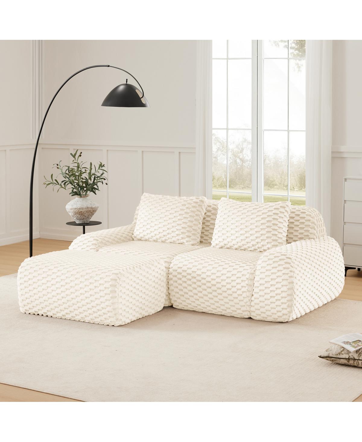 Streamdale Furniture 82" Modern L-Shaped Flannelette Sectional Sofa with Movable Ottoman